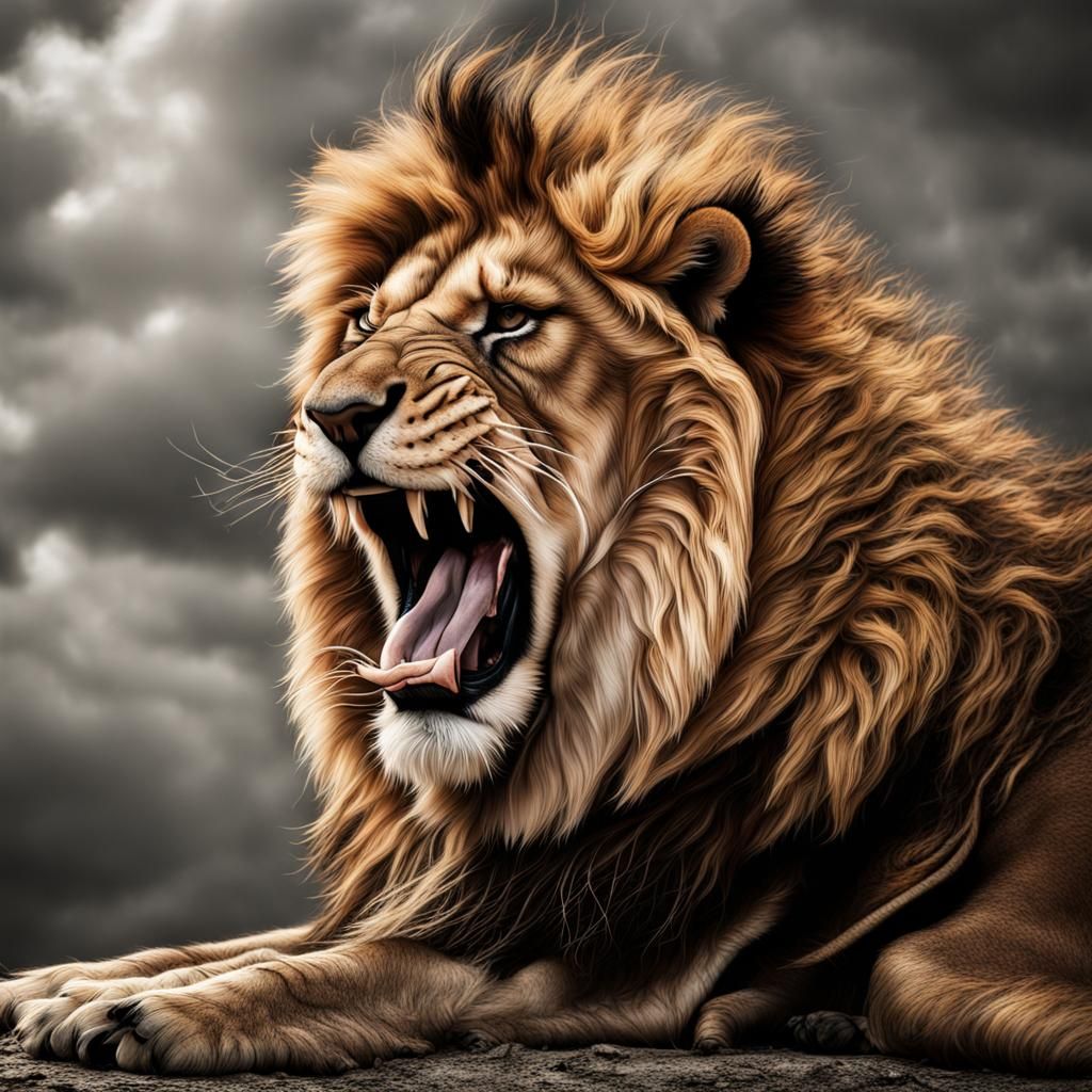 Hyperrealistic Lion Mid-Sneezing in High Definition