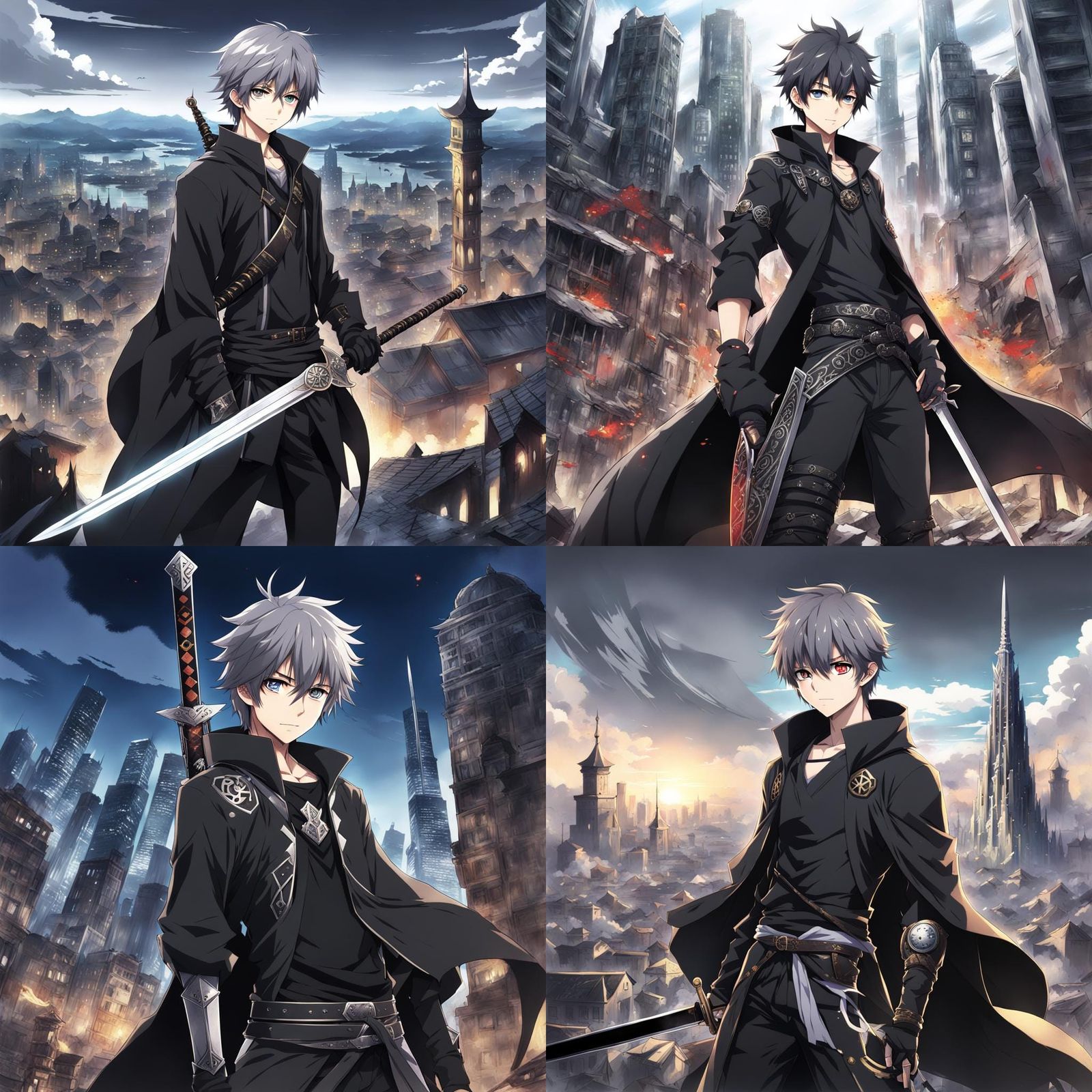 Anime Swordsman in Ruined City