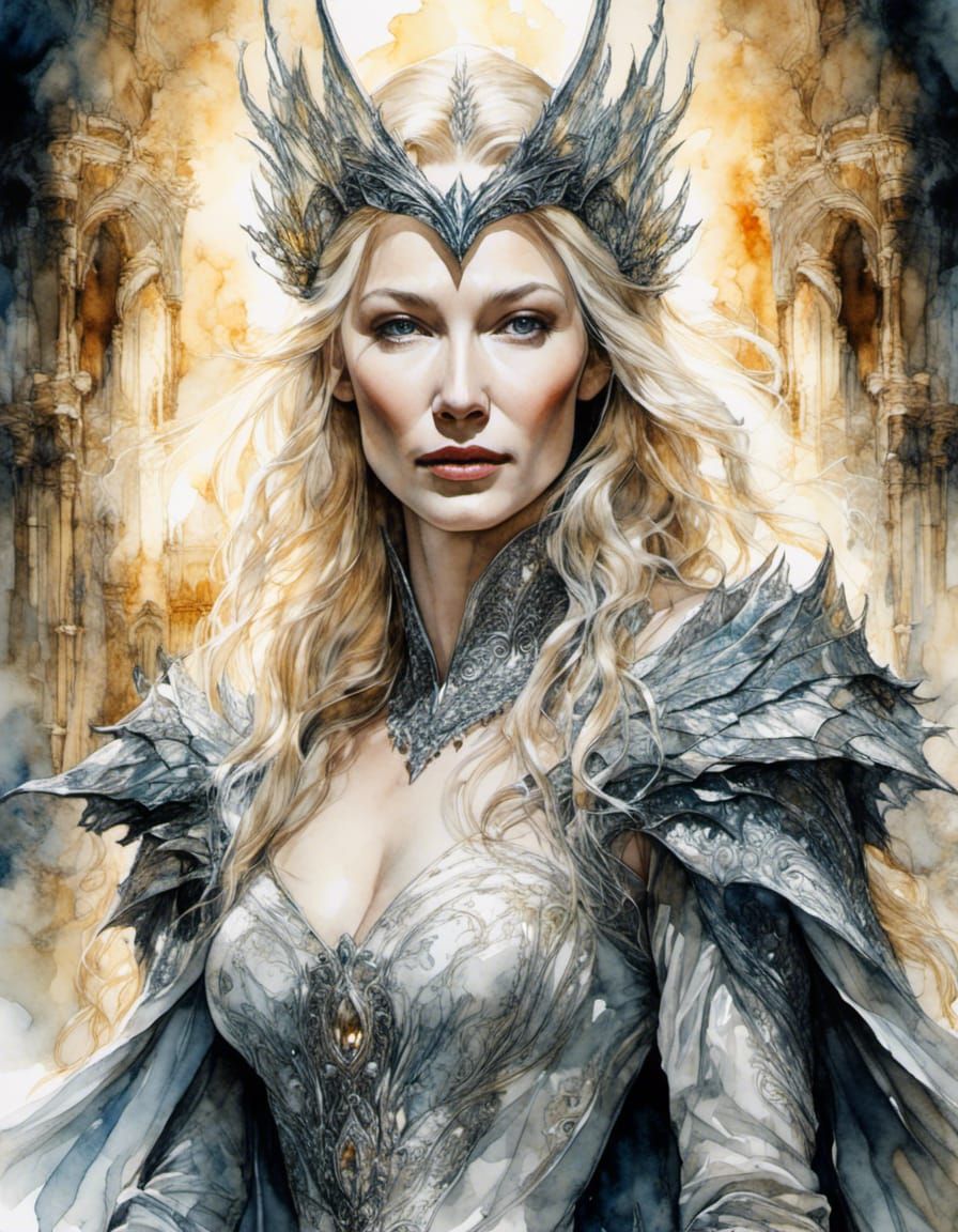 Galadriel Portrait in Watercolor Style
