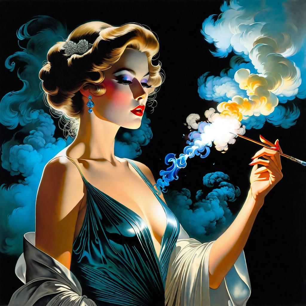 Vibrant Smoke and Mirrors in Art Nouveau Style