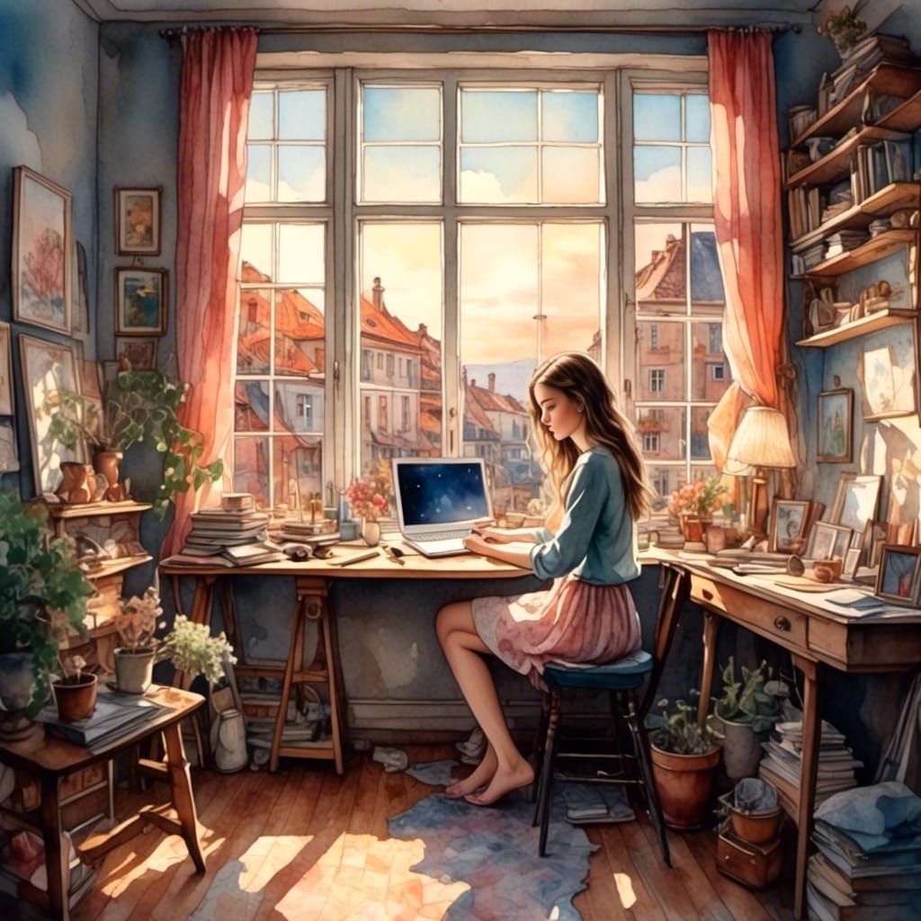 Girl Creating Art in a Feminine Bedroom