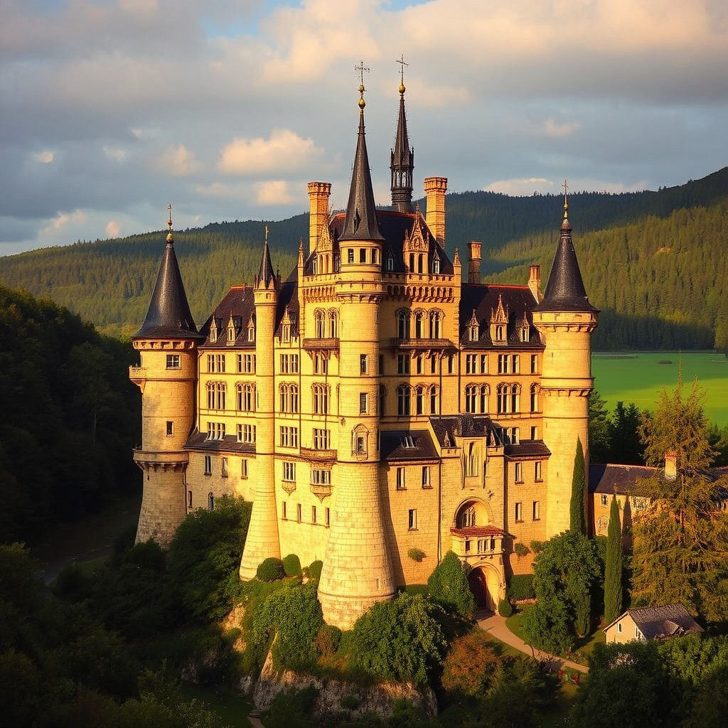 Medieval German Castle in Lush Forest Landscape