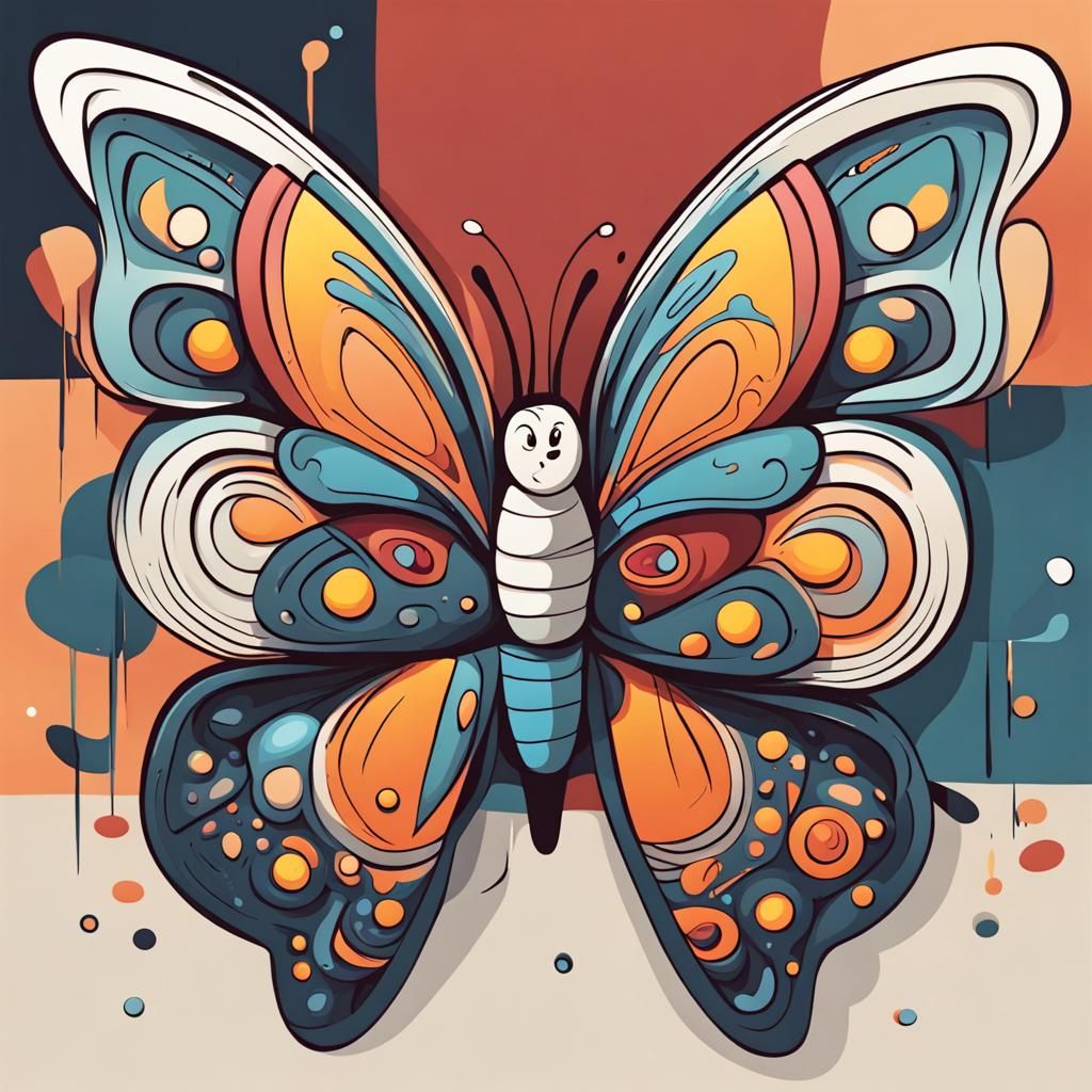 Abstract Cartoon Butterfly Character in Fine Detail