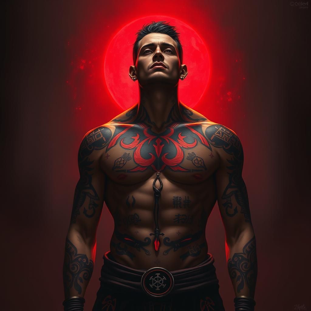 Imposing Sith Warrior with Crimson Tattoos in Sci-Fi Style