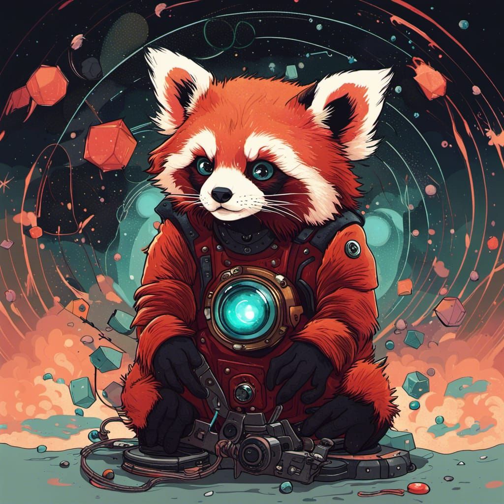 Steampunk Red Panda Teleportation Machine Vector Art