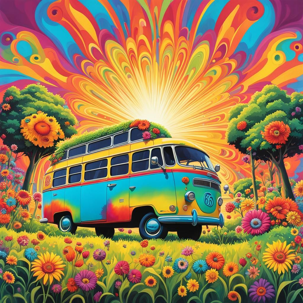 Groovy 60s Scene with Dancing People in Cartoon Style