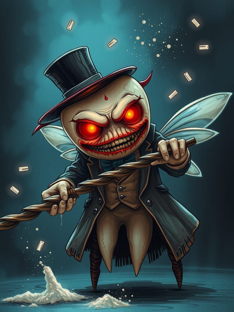 Menacing Tooth Fairy with Drill in Anime Illustration
