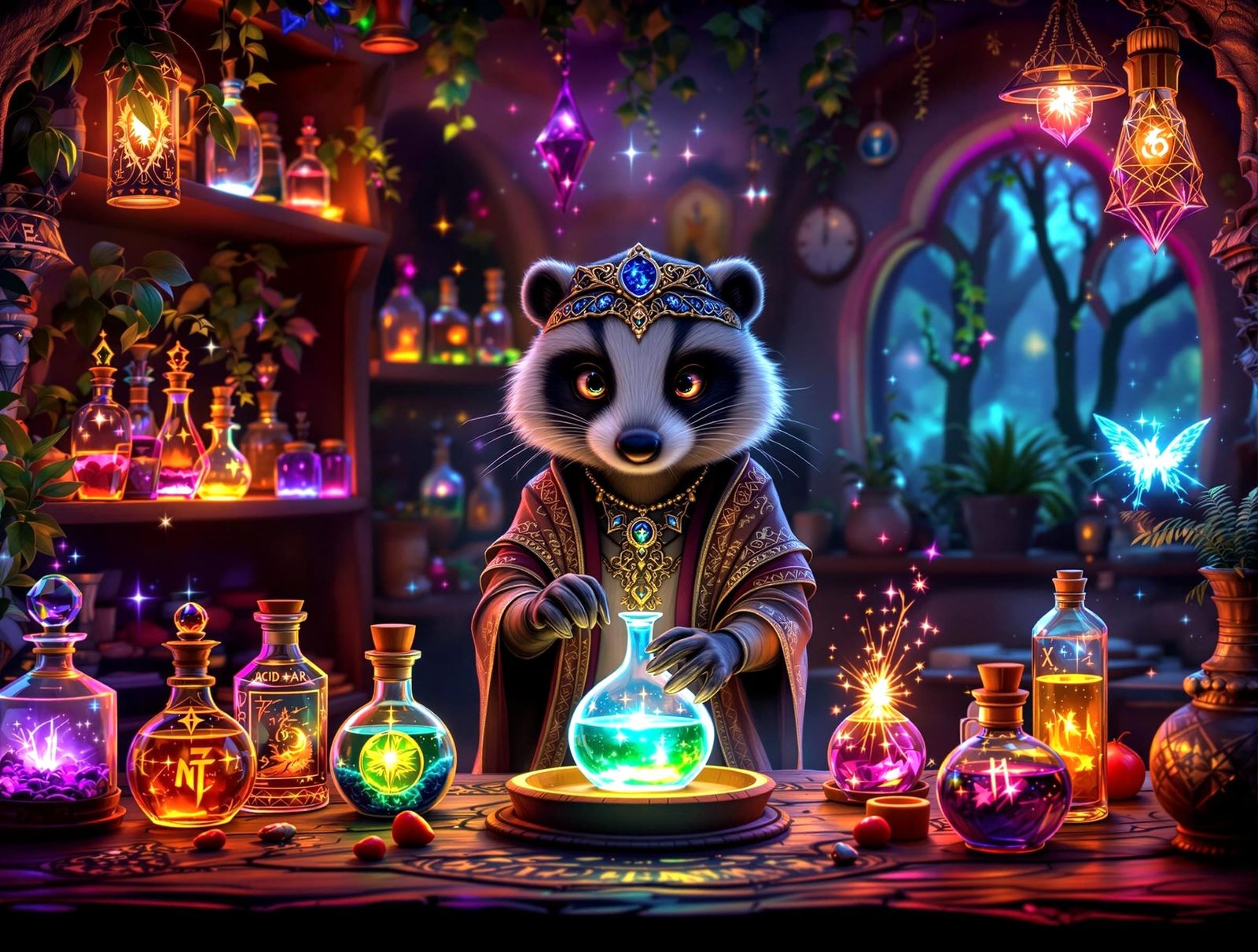 Ethereal Arabian Apothecary in Vibrant Psychedelic Hues