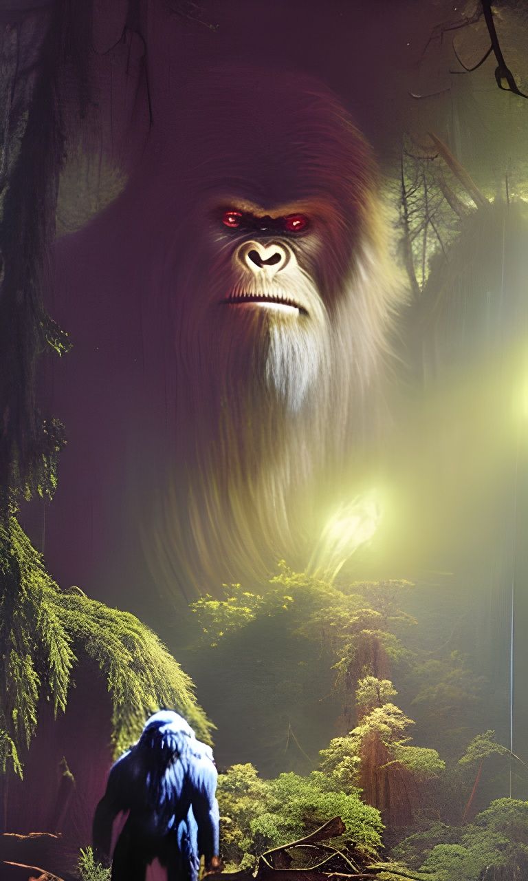 Gigantic Cryptid Ape in Sinister Oil Painting