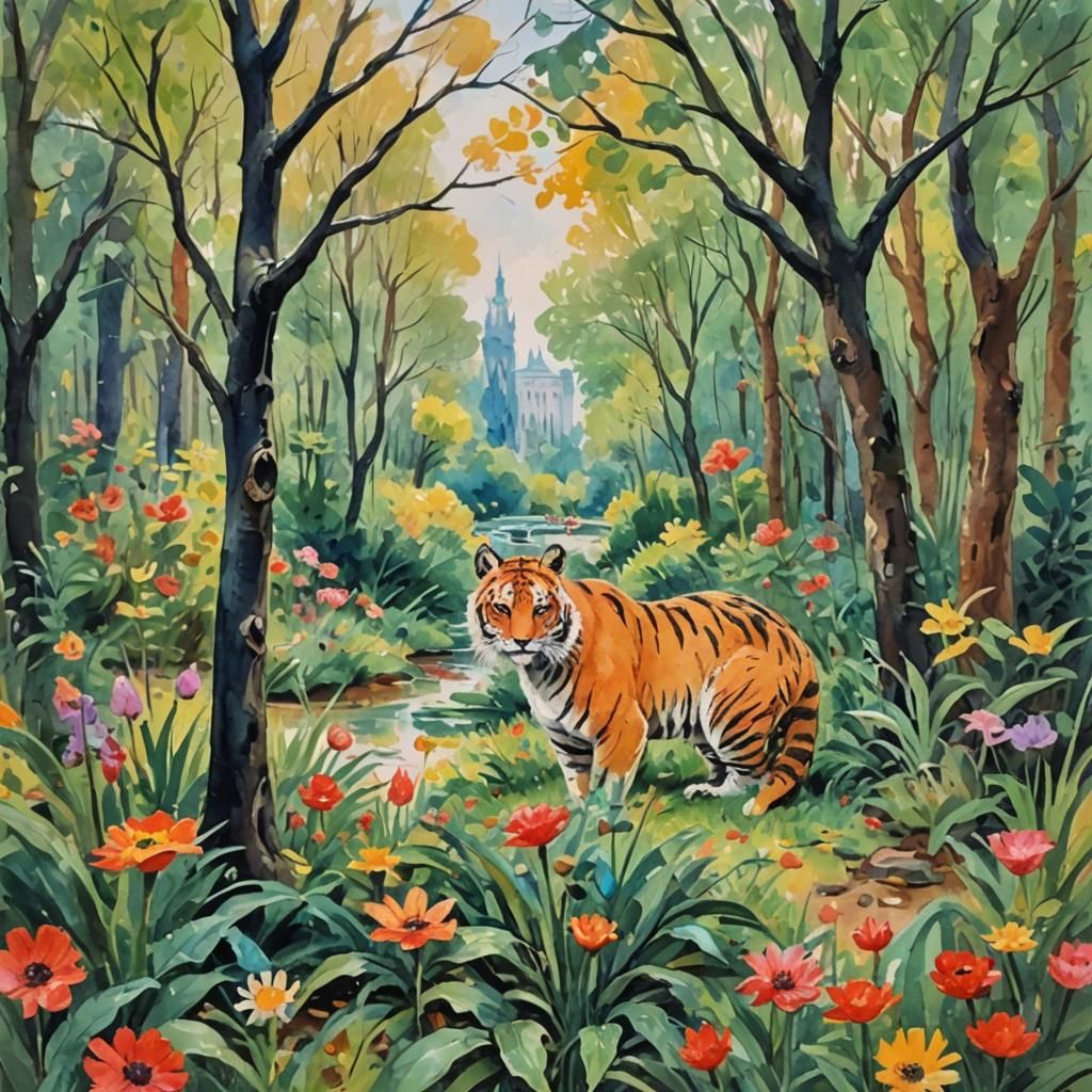 Gouache Style Mixed Media Impressionist Composition