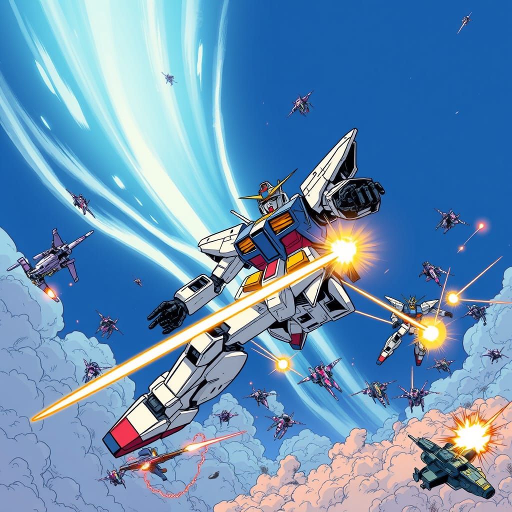 Mobile Suit Gundam Engages in High-Stakes Dogfight
