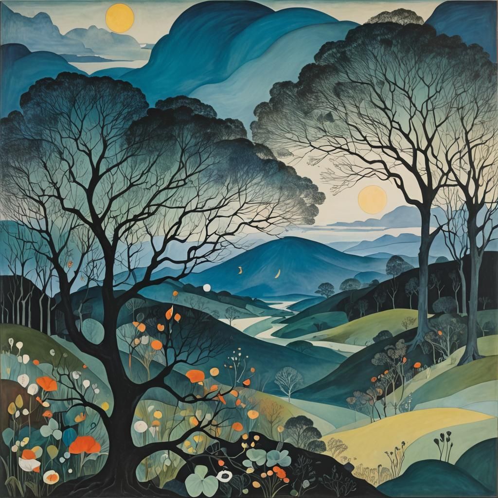 Surrealist Landscape in Layered Artistic Composition