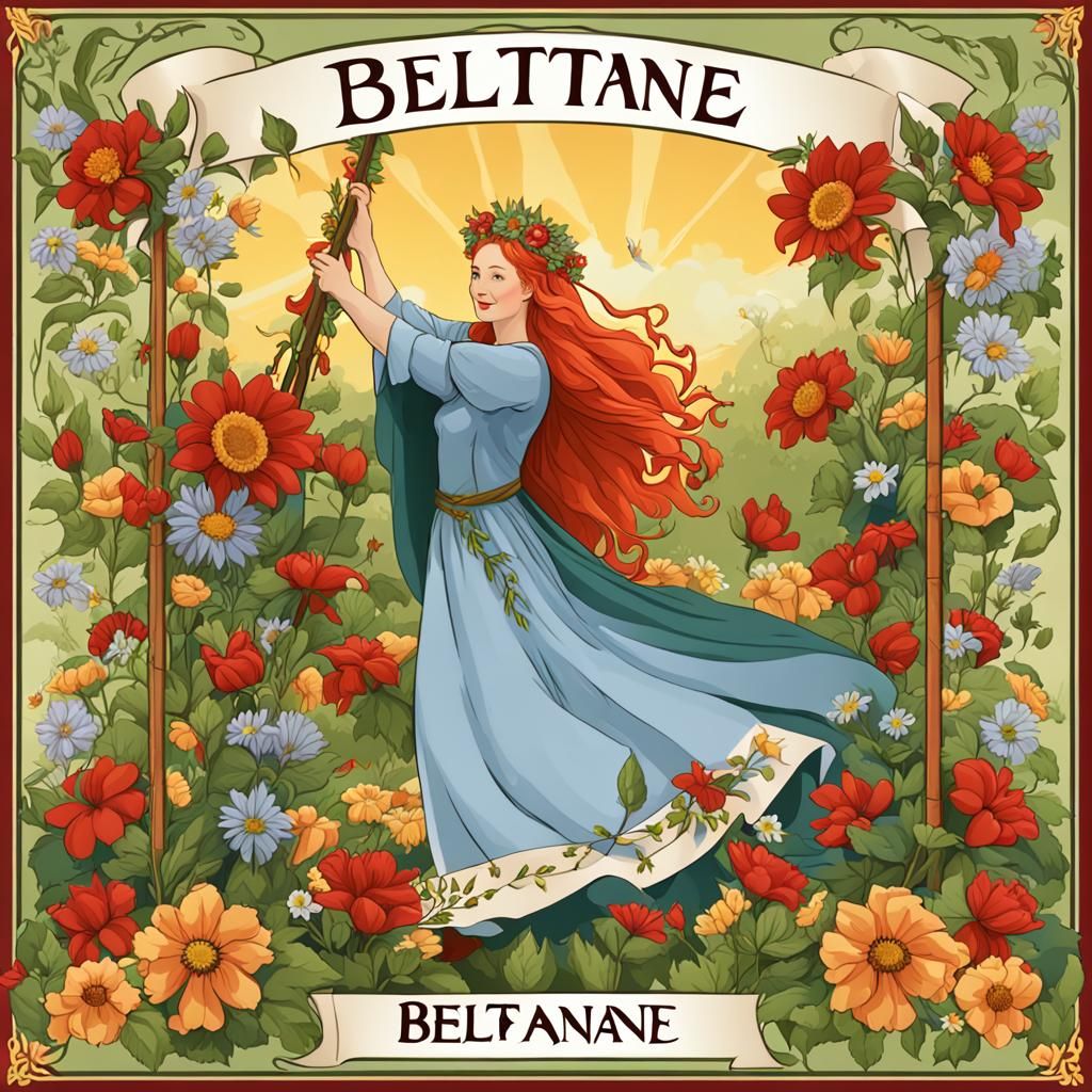 Beltane Poster with May Queen and Maypole