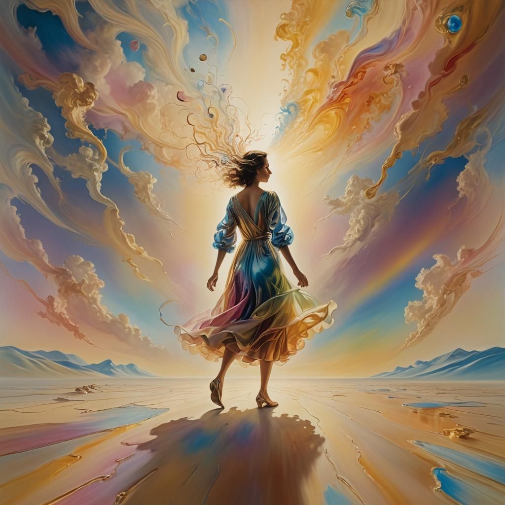 Figure Enters Infinite Expanse in Surrealist Style