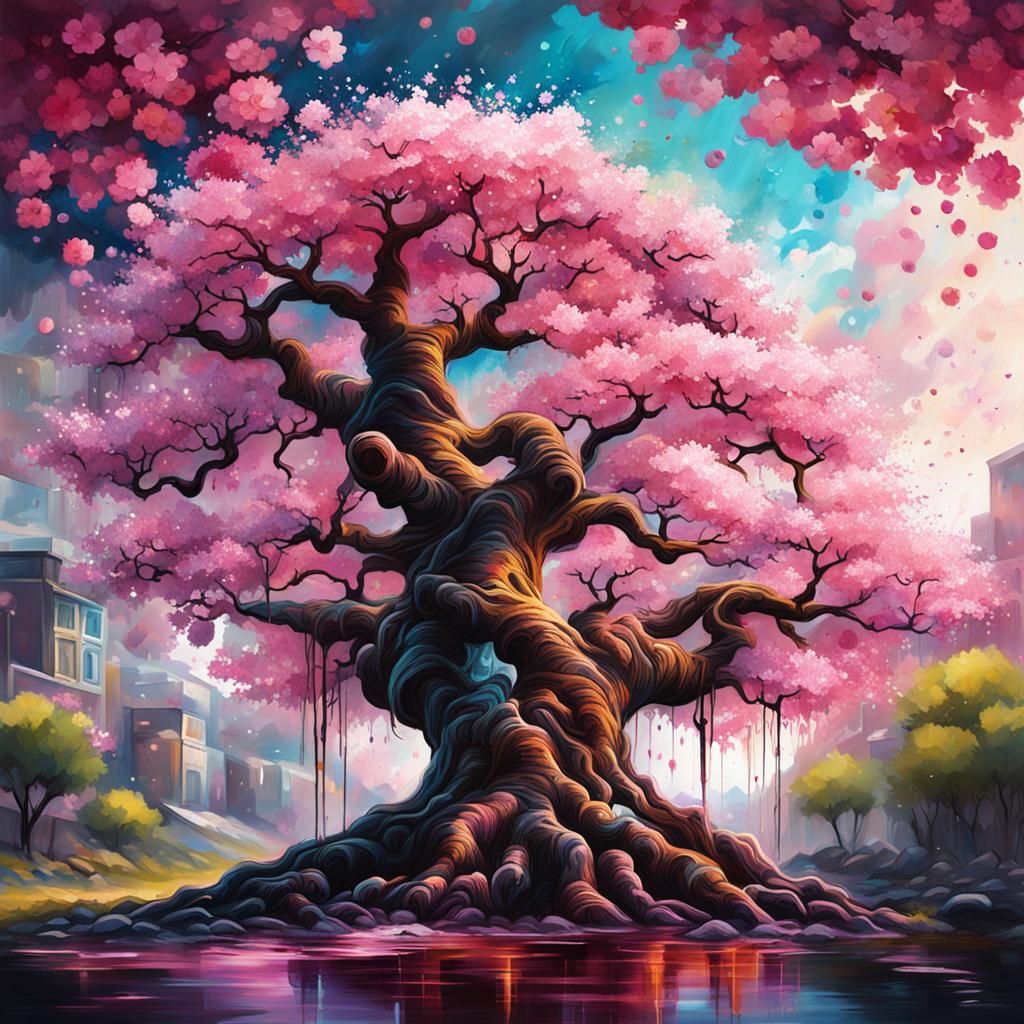 Colorful Graffiti Art Cherry Blossom Tree of Life