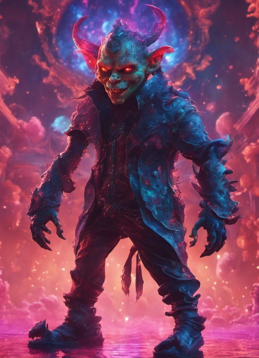 Neon Galaxy Goblin in Baroque Style