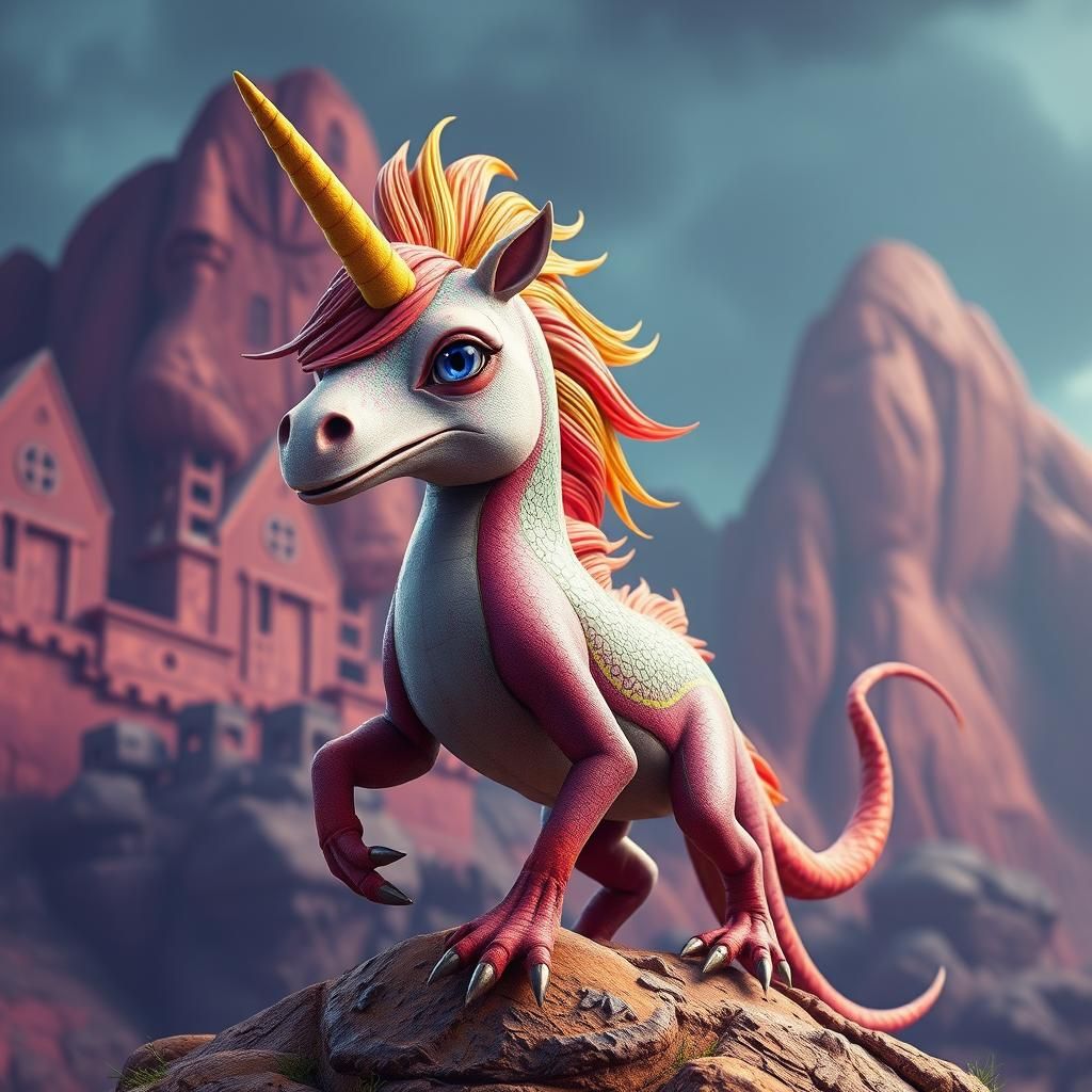 Unicorn Lizard Hybrid in a Fantasy Realm