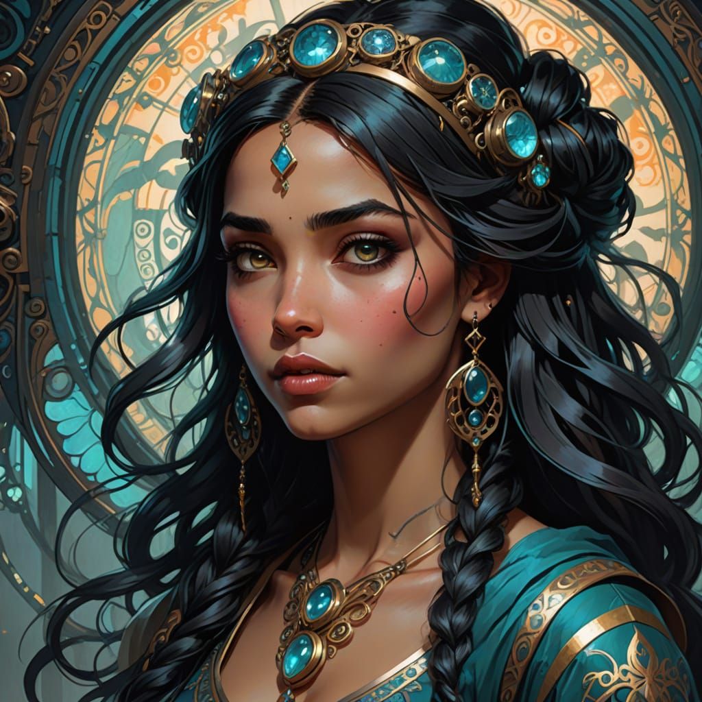 Cyberpunk Princess Jasmine in Bohemian Dark Fantasy