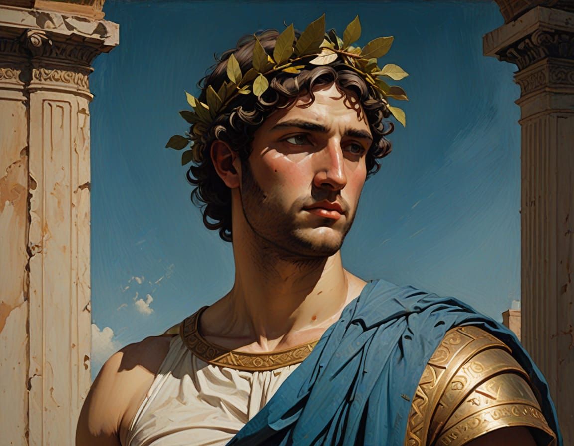 Greek God with Laurel Wreath, Oil Painting