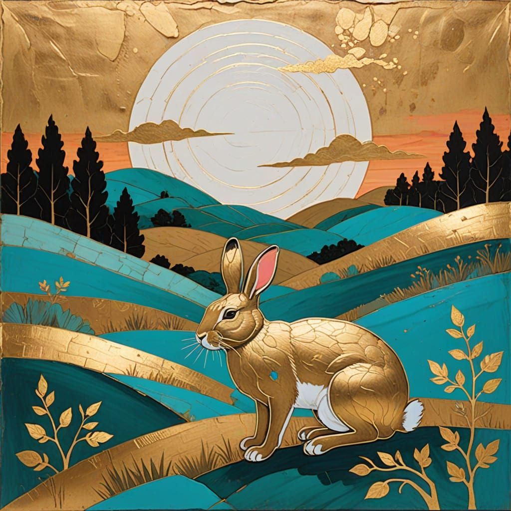 Turquoise Rabbit Adorned with Golden Splendor