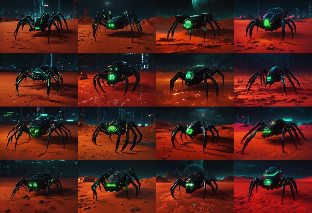 Giant Metallic Spider in Futuristic Arctic Cityscape