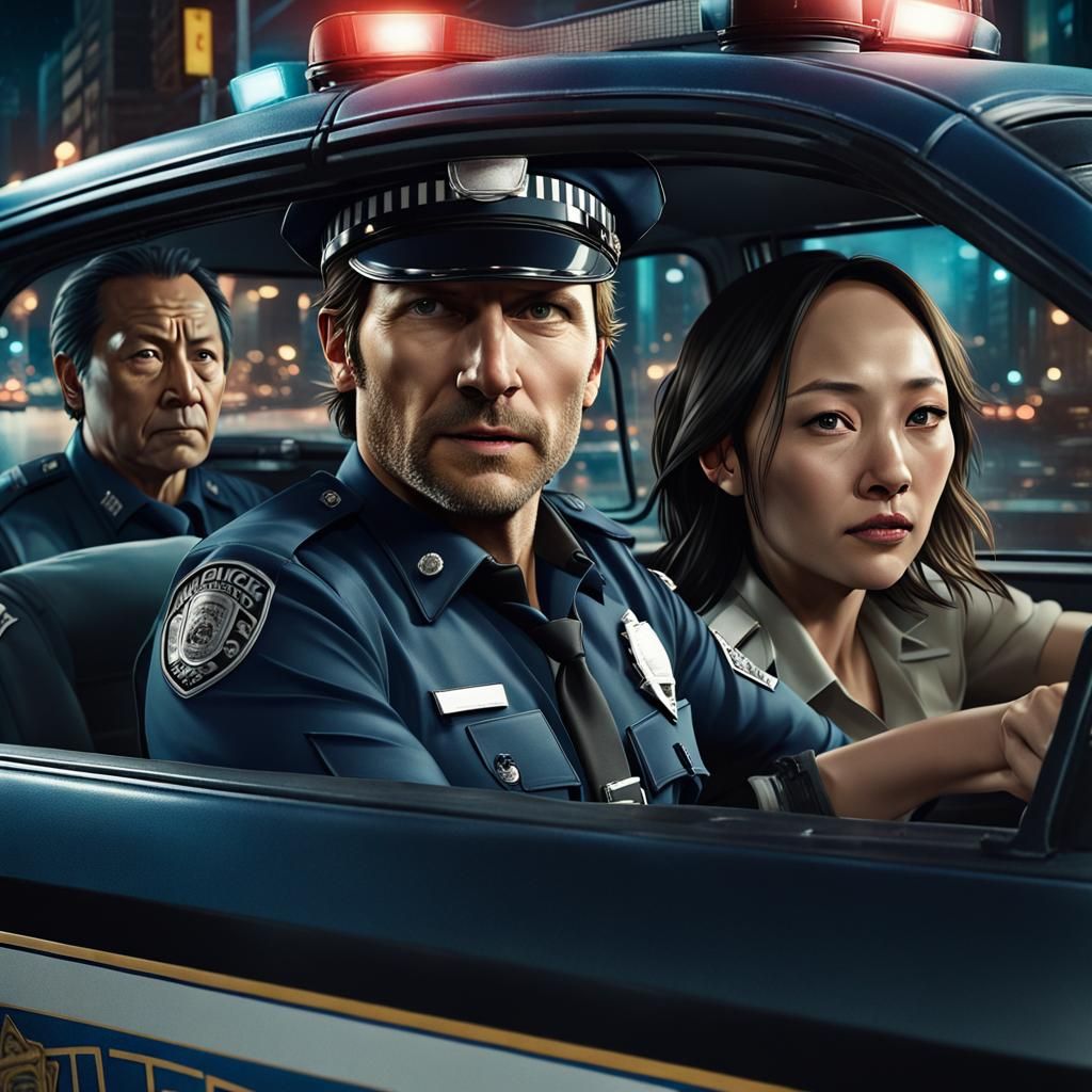 Nighttime Police Chase with Actors, Hyperrealistic Splash Ar...