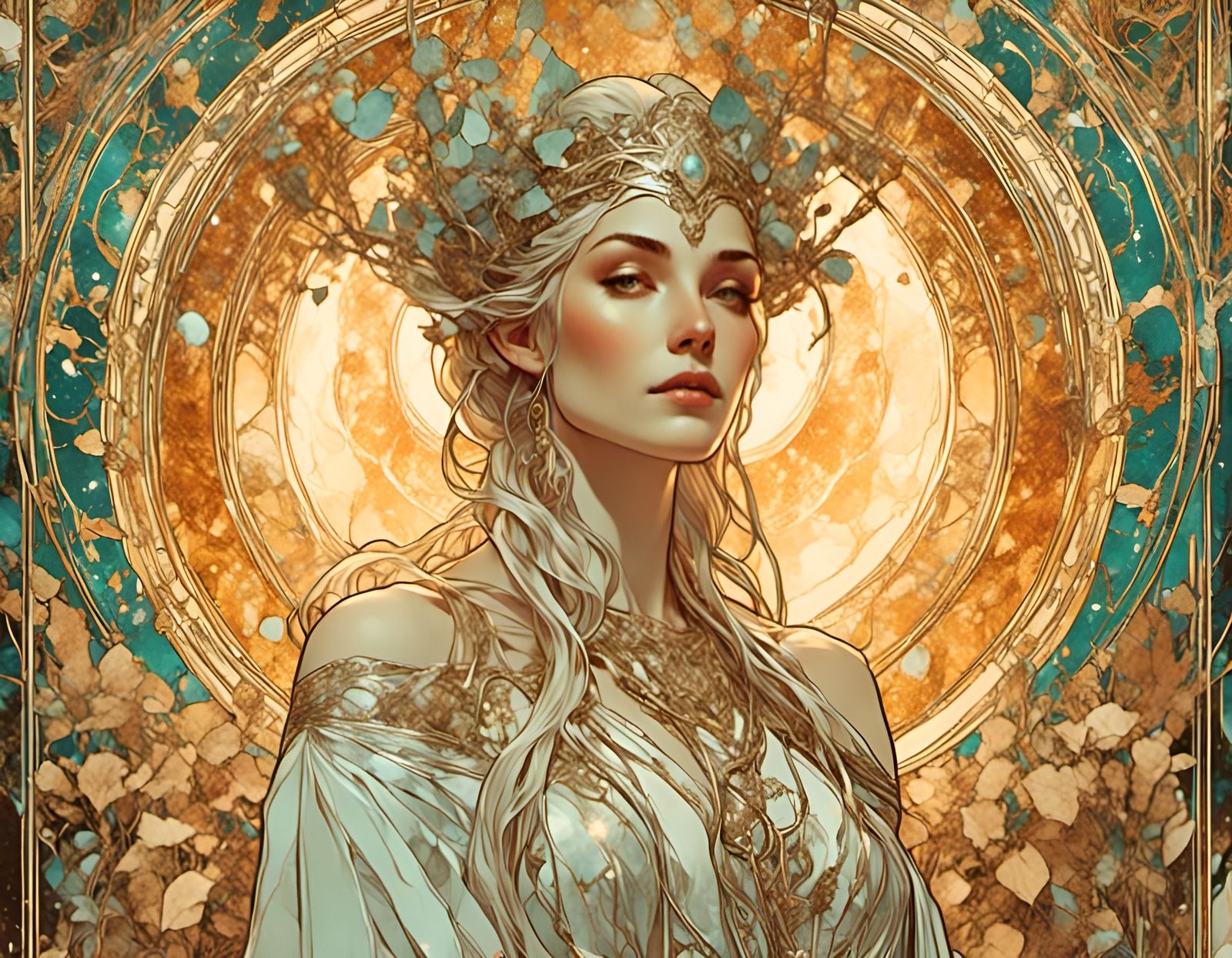 Elven Goddess Portrait in Art Nouveau Style