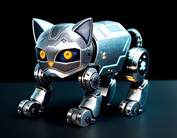 High Detail Silver Metallic AI Robot Cat