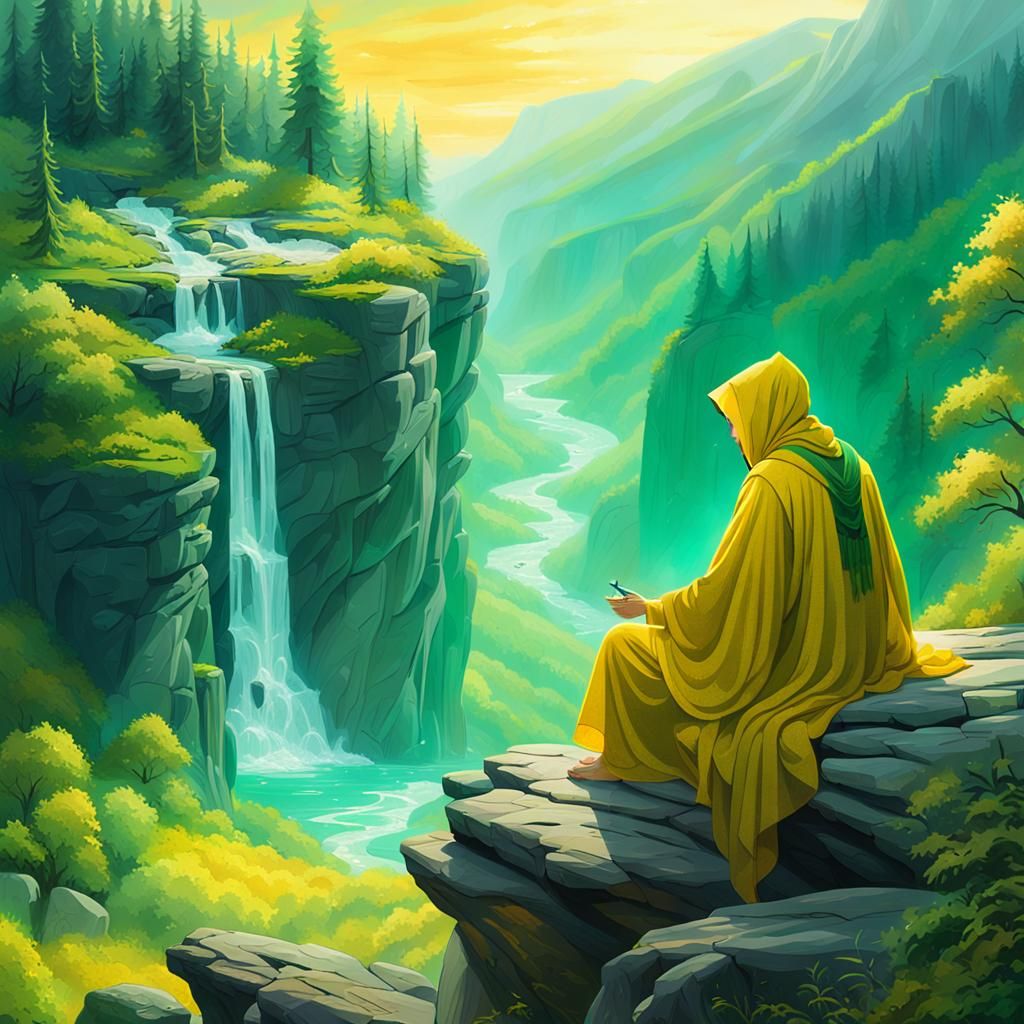 Eriu Overlooking Emerald Meadows, Vibrant Oil Painting