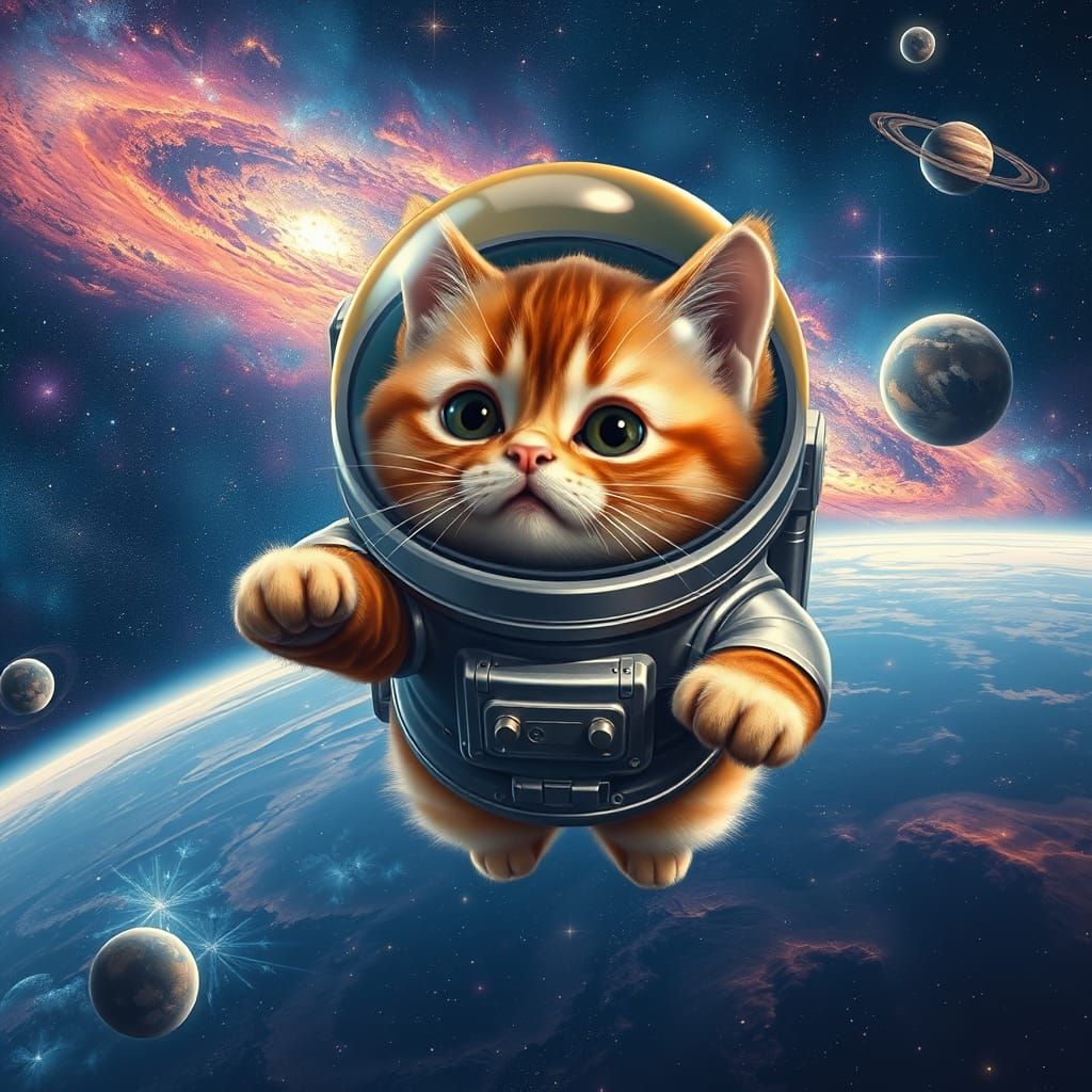 Cosmic Feline in Space Suit