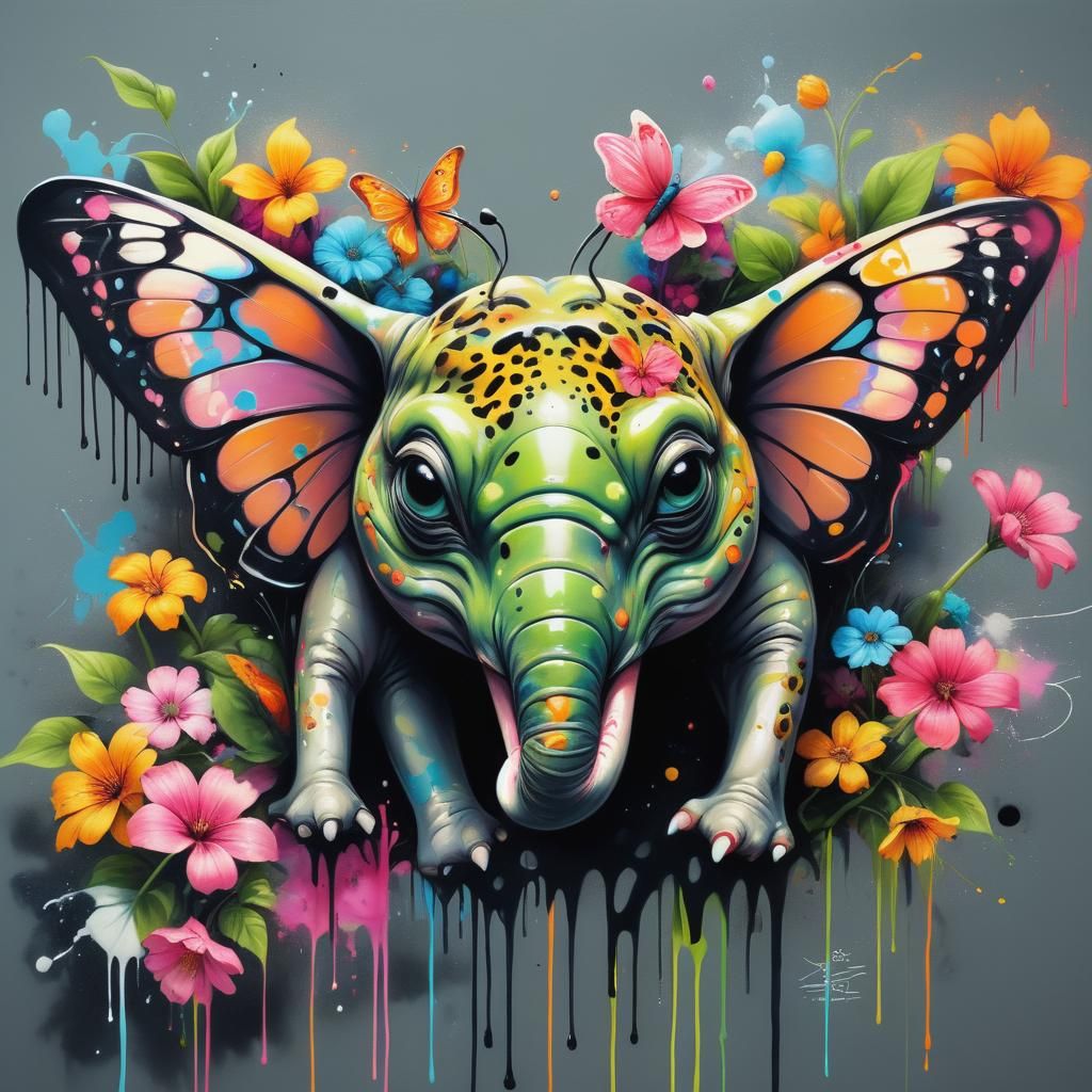 Surreal Hybrid Creature as Graffiti Art