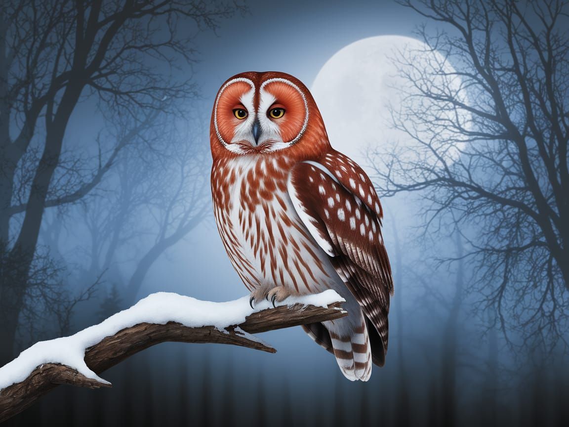 Realistic Red Owl in Winter Forest