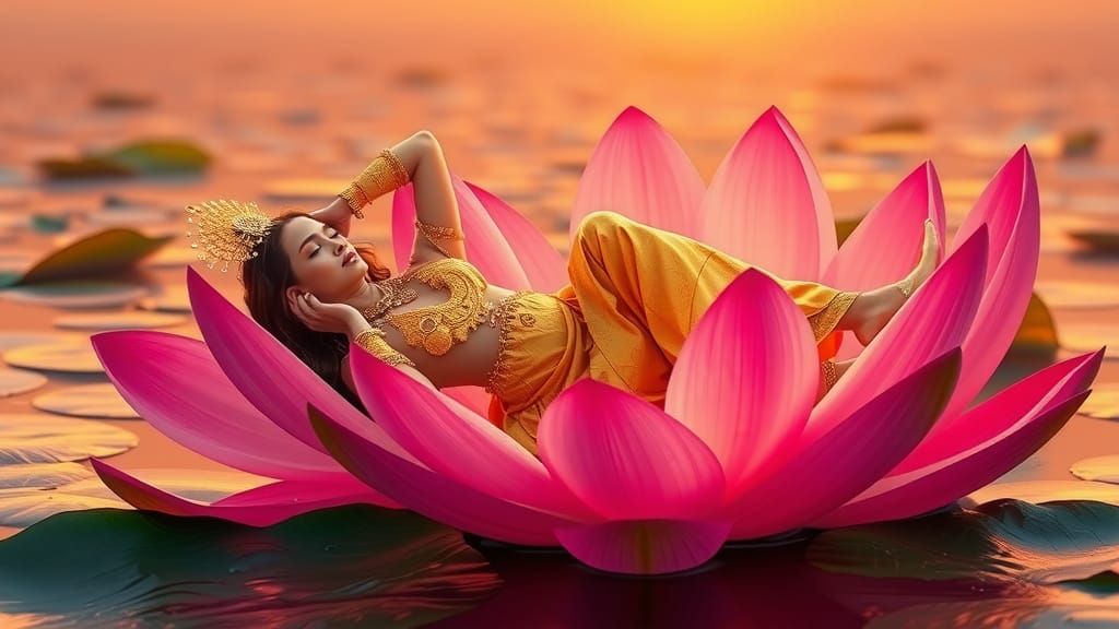 beauty goddess with golden intricate attire and saphire shoe...