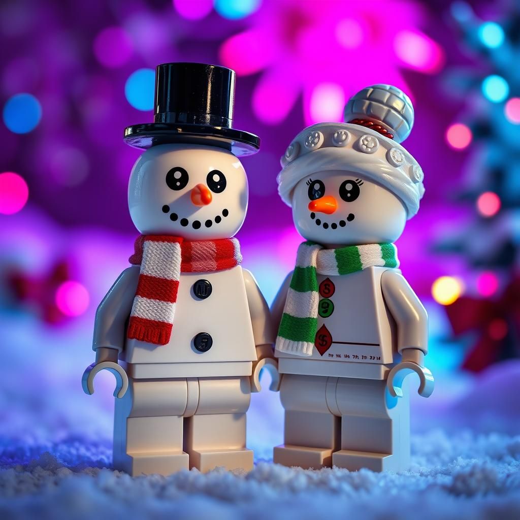 Festive Lego Snowman Minifigures in Christmas Scene