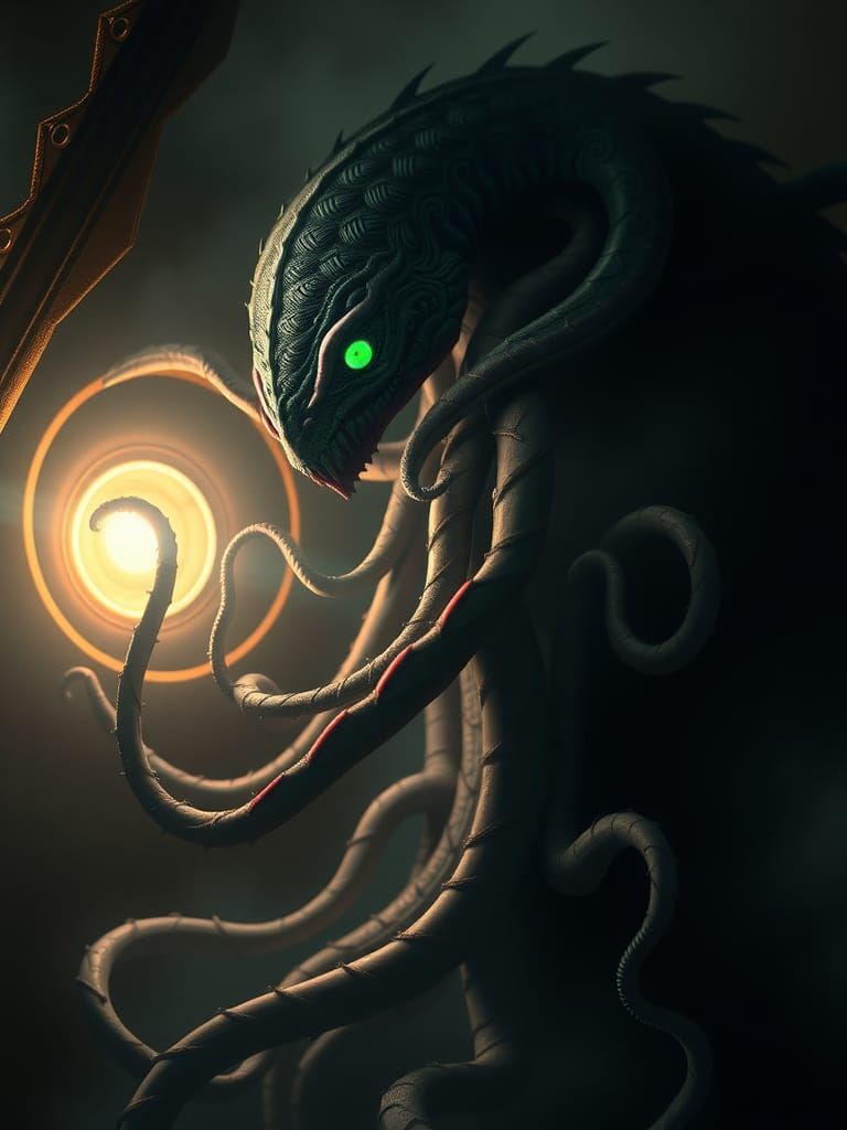 Mysterious Dragon-headed Creature in Surreal Style