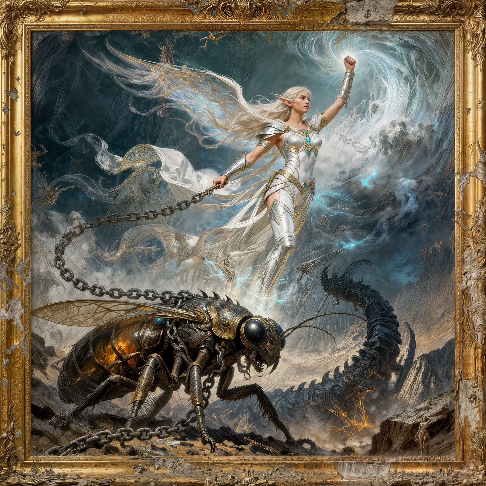 Elven Wind Goddess Defeats Giant Insect Kaiju