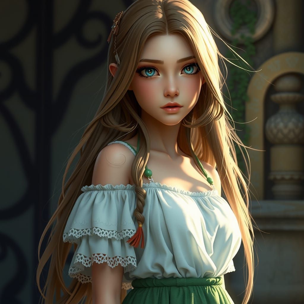 Shy Girl in Sundress: Fantasy Concept Art