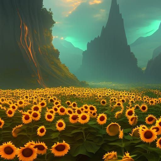 Hyperdetailed Sunflower Concept Art in Triadic Colors