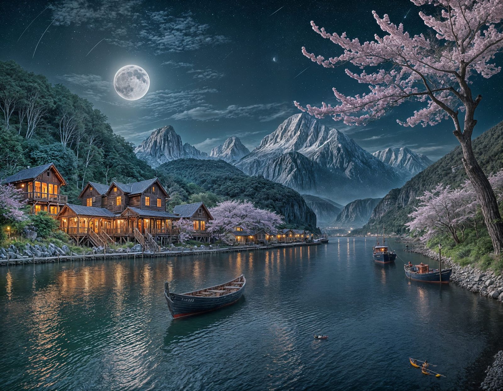 Fantastical Nightscape with Colossal Moon and Split Lighting