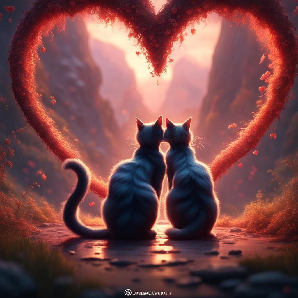 Cats Create Heart with Tails: Fantasy Concept Art