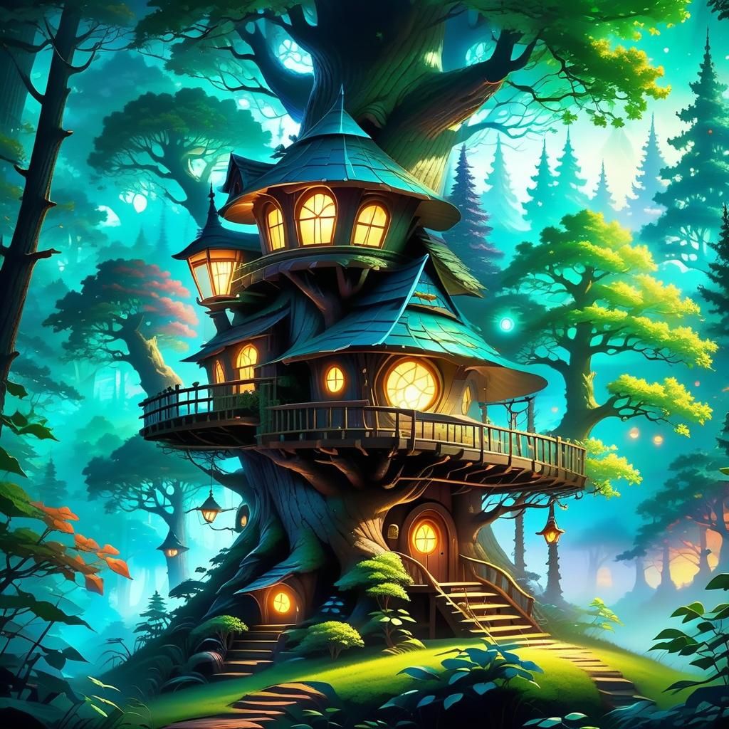 Fabled Treehouse with Glowing Eye, 3D Art