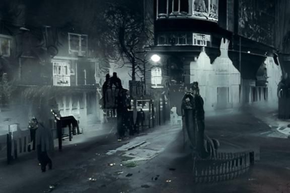 Misty London Street Scene, 1880s