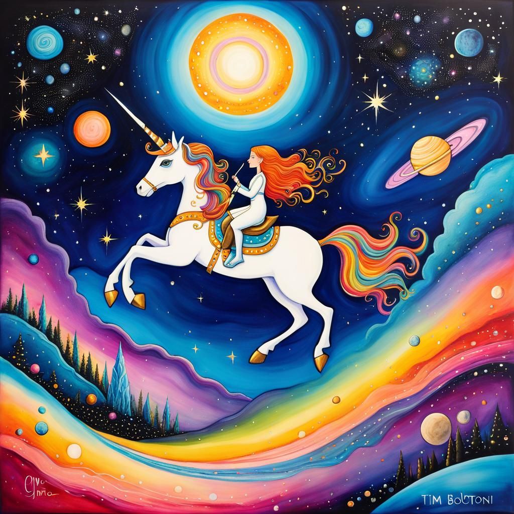 Astronaut on Unicorn in Galactic Space, Cel-Shaded