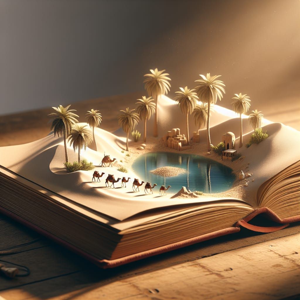 Miniature Desert Oasis Springs from Open Book