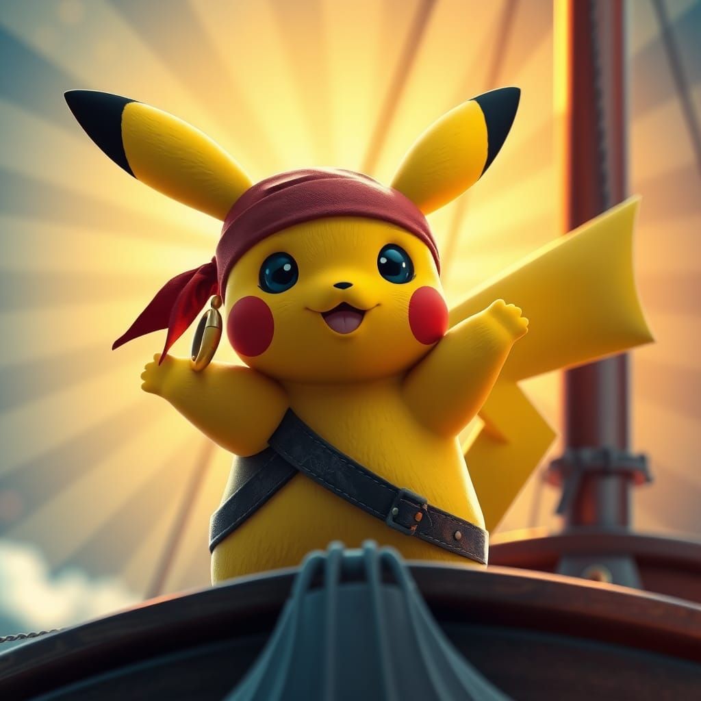 Pikachu as Pirate in Pixar-Style 3D Rendering