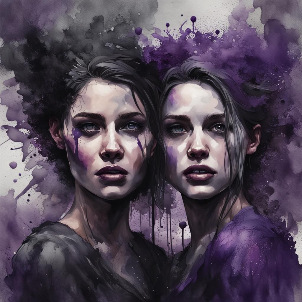 Dramatic Watercolor of Joy and Misery