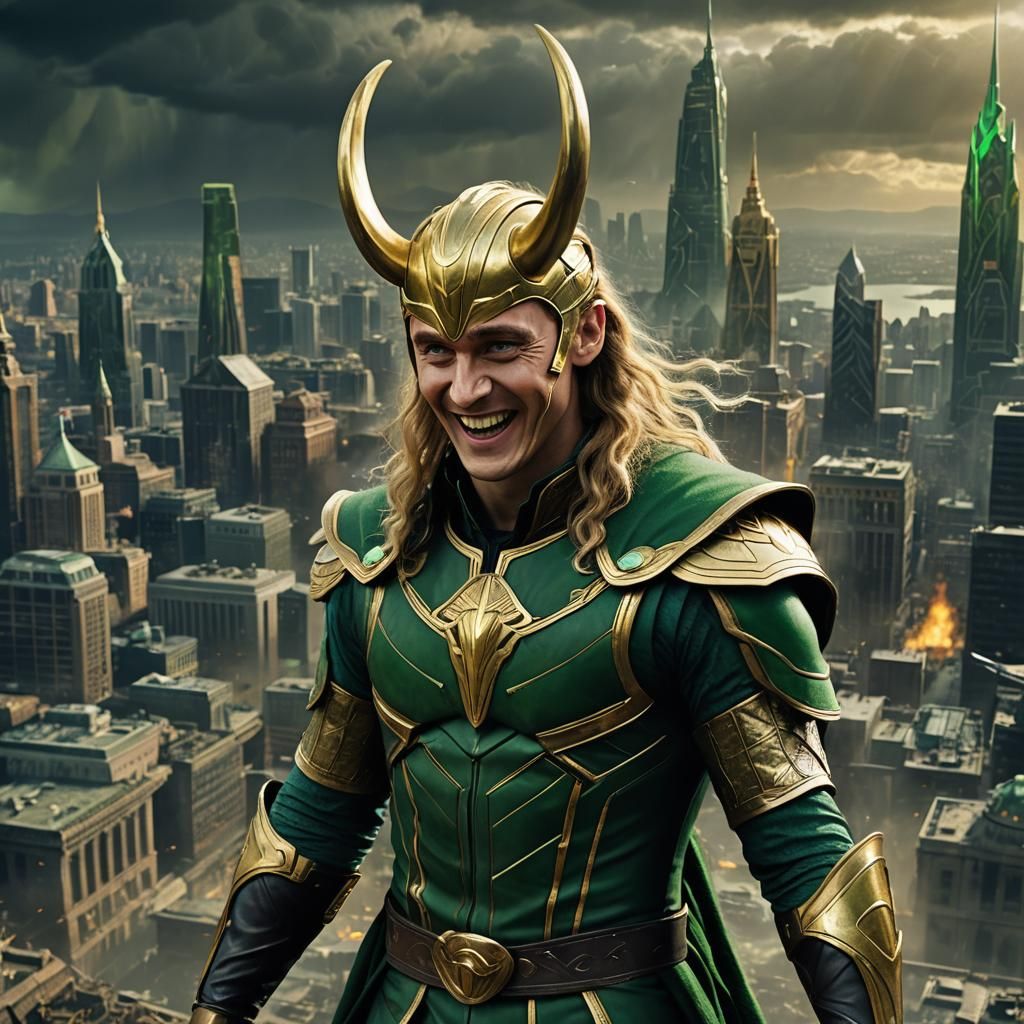 Loki with Blonde Hair and Golden Helmet