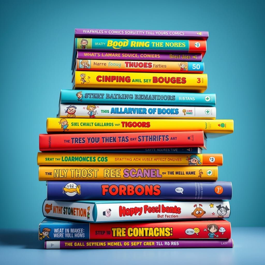 Colorful Children's Comic Books Stacked for Fun