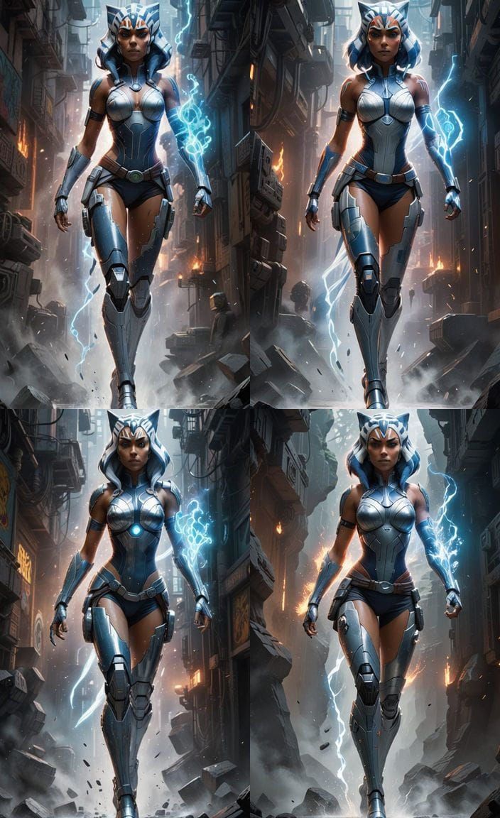 Ethereal Ahsoka in Cyberpunk Sci-Fi Armor