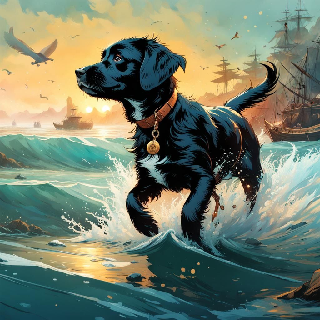 Puppy's Seascape: Hyperdetailed Beach Play